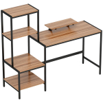 T&ouml;&ouml;laud monitorialusega, CPU- ja printerilaud, 4 riiulit, 150x48x125 cm, pruun
