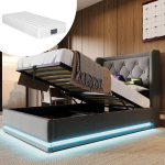 Pehme voodi 90x200 cm USB C-pordi ja 3-k&uuml;ljelise LED-valgustusega hall, madratsiga 1 tk