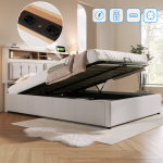 Pehme voodi 140x200 cm USB Type-C-ga linasest kangast ilma madratsita 1 tk