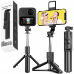 Selfie pulk (Selfie stick) Selfie-pulk telefoni ja action-kaamera jaoks koos puldi ja statiiviga, Asmenukių lazda telefonui ir veiksmo kamerai su nuotoliniu valdymu, trikojis