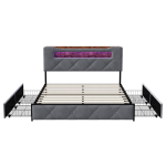 Pehme voodi panipaiga, LED ja USB-ga, hall voodiraam 4 sahtliga, 140x200 cm