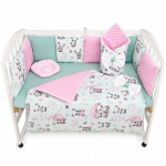 Voodipesukomplekt beebivoodile (3 k&uuml;lge) 120&times;60 cm, 13 osa &ndash; Piparm&uuml;ndi-roosad pandad