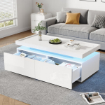 Elutoa laud LED-valgusega, 2 sahtlit, 95x45x35 cm, valge