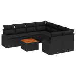 vidaXL Aia Diivanikomplekt padjaga 9 pcs Must pol&uuml;rotang