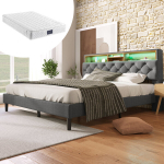 Pehmete polsterdatud voodi LED, 140x200 cm, madratsiga