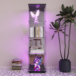 Peegelklaasist vitriinkapp, LED-valgustusega vitriinkapp, 4 riiulit, 1 uks, klaasist vitriinkapp, karastatud klaasist ja puidust kapp, must