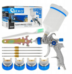 Geko pihusti G03121, HVLP, 600 ml, 170-310 l/min, 3-4 BAR, 1/4" &otilde;huliitmik, metallkorpus, 4 d&uuml;&uuml;si 1.4/1.7/2.0/2.5 mm