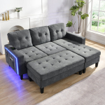 L-kujuline diivan LED, USB, &scaron;enillkangas, 156x115 cm