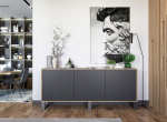 Kummut Meble Lindner Wotan Tamm Must Matt 168 cm Kolme Metallraamiga, 168 x 72 x 35