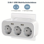 Elektriline Jagaja 3 Pistikupesaga, USB-Pesad, Valge.