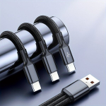 3-&uuml;hes USB-A-USB-C Kiirlaadimine Andmesidekaabel, 100W 6A - Punutud Nailonjuhe Android Telefonidele, Juoda