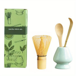 Bambusest Matcha Vispli Komplekt - 4tk Traditsioonilised T&ouml;&ouml;riistad Tee Valmistamiseks, žalsvai mėlyna