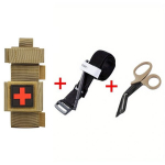 1tk 3-&uuml;hes Taktikaline EMT Komplekt, Molle Žgutt Hoidik Ristiga., chaki