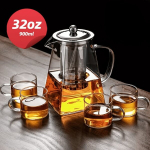 Boroiliitklaasist Teekann ja Tassikomplekt, 5tk Roostevaba Teras Infuseriga., Kvadratas