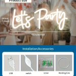 1tk LED Neoonm&auml;rk Reklaamvalgustus Peol Baarile USB Toitega, 1vnt Lets Party ženklas*5