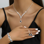 1 Paar K&otilde;rvar&otilde;ngaid + 1 Kaelakee + 1 K&auml;ev&otilde;ru Elegantne Ehtekomplekt H&otilde;betatud Sillerdavate Rhinestoneidega Vali V&auml;rv variant-100686, Juodas trijų dalių kostiumas