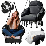 Rippuv tugitool koos padjaga Chill&Thrill, 80x60x42 cm, must