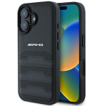 AMG AMHCP16SGSEBK iPhone 16 6.1" czarny|black hardcase Leather Debossed Lines Black Logo