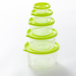 5tk Komplekt Plastist Mikrolaineahju K&uuml;lmkapi Toidu S&auml;ilituskastid, Apvalus žalias