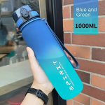 Spordi Veepudel, 650ml/1000ml Plastikust, Kaasaskantav Matkamiseks. , Mėlynai žalias gradientas