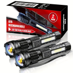 LED taaslaetav taskulamp, kolmv&auml;rviline k&uuml;lgvalgus, 7 valgustusrežiimi., 2 PAKUOTĖS (baterija 2600 mAh)
