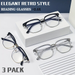 Meeste lugemisprillid, 3PACK (sidabrinis skaidrus + auksinis juodas + sidabrinis juodas) + 2,5X