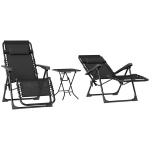 Outsunny aia lamamistoolide komplekt 3-PLG. kokkupandav lamamistool koos teelaud 2 tooliga padi, v&auml;ljas lamamistool ilmastikukindel l&otilde;&otilde;gastuda lamamistool metallist rannalaua aeda, terrassile 90x56x110 cm mustad, Juoda