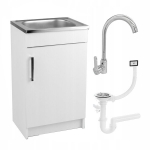 K&ouml;&ouml;gikapp, valamu, k&otilde;rge kroomitud segistuskraan, sifoon, valge, 50x40cm