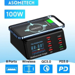 Professionaalne PowerHub: 100W 8 -Port USB -laadija traadita laadimise ja kiire laadimisega - EL 60W PD -traadiga