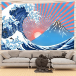 Fuji m&auml;gi ja suurep&auml;rane Kanagava laine seinavaip - Jaapani seinakaunistus - 11, 180x230cm