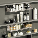 WC -ladustamise riiulid riiulid seinale, mis on kinnitatud Washbasin kosmeetikahoidlate ladustamiriiulidele spontaanse ladustaja vannitoa aksessuaarid, Gray S and L_Pack of 1
