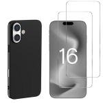 Coque Noir pour iPhone 16 et 2 Verres Tremp&eacute; Film Protection Ecran Phonillico&reg;