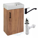 Vannitoakapp valamuga v&auml;ike seinale paigaldatav tammepuust k&auml;epide p&ouml;&ouml;rlev kraan sifoon 40cm