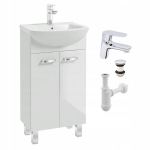 Vannitoakapp valamuga p&uuml;stine valge kroomitud Sigma kraan 45cm