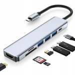 C-t&uuml;&uuml;pi USB-adapter, jaotur 8in1 (3x USB 3.0, HDMI, C-t&uuml;&uuml;pi, SD)