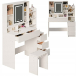 Kosmeetikalaud tabureti ja LED-peegliga - glamour loft