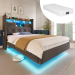 Pehmete osadega voodi, LED, USB-C, 90x200 cm, 1 tk
