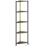 Raamatukapp 5-korruseline nurgariiul LED-valgustusega 32x32x147 cm pruun puit ja metall