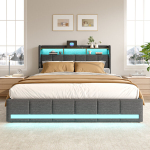 Polsterdatud panipaigaga voodi LED- ja USB-valgustiga, 140 x 190 cm, hall