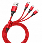 Universaalne 3in1 laadimiskaabel 1,2 m, punane Usb C, Micro Usb, Lightning