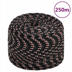 Vidaxl purjetamisn&ouml;&ouml;r, must, 8 mm, 250 m, pol&uuml;prop&uuml;leen