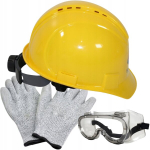Bhp kaitsekomplekt: Mask, kaitseprillid, kindad kollased