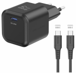 Swissten V&otilde;rgukaart GaN 1x USB-C 35W Toite&uuml;lekanne Andmesidekaabel USB-C/USB-C 1.2m Must