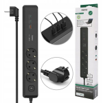 Hama 3 pistikupesa, 2xusb-c/a 100w, 1,4m toitejuhe, must