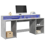 vidaXL kirjutuslaud LED-tuledega, betoonhall, 200x55x91 cm, tehispuit
