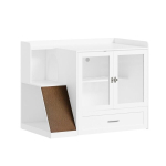 SoBuy Valge kassiliivakapp kraapimisrambiga ja klaasustega 98 x 60 x 80 cm