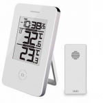 Digitaalne sise-v&auml;lis termomeeter, juhtmevaba kella ja MIN-MAX n&auml;iduga valge