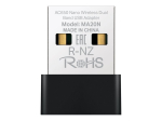 Mercusys AC650 Nano traadita kahetasandiline USB adapter MA20N, 200 Mbps, 433 Mbps, USB 2.0, WPA3-SAE, Must