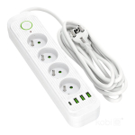 Pikendusjuhe 4 pistikupesaga, 3m, 4x Usb, l&uuml;liti, valge