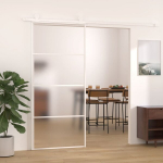 vidaXL liuguks, matt ESG-klaas ja alumiinium, 90 x 205 cm, valge